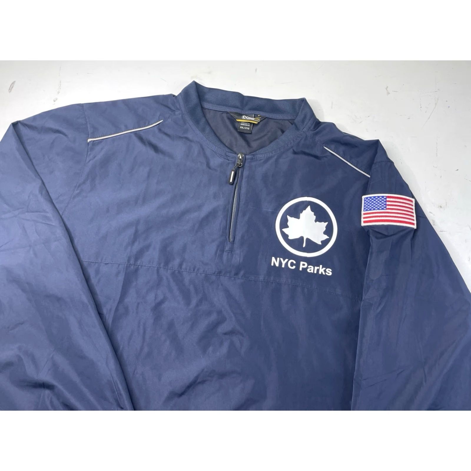 Vintage NYC Parks Jacket Mens 2XL Navy Blue Windbreaker Nylon 1/4 Zip Pullover USA Size US XXL / EU 58 / 5 - 2 Thumbnail