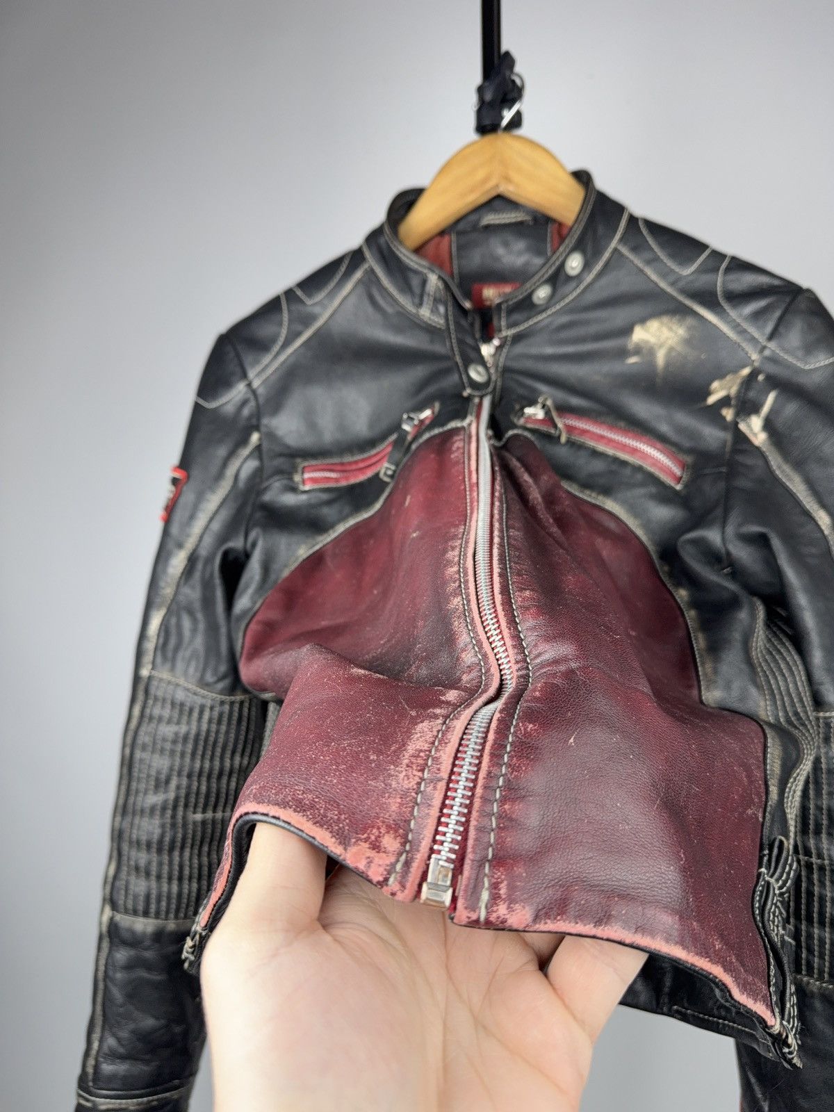 Mustang 00s Mustang Faded Leather Biker Jacket Vintage Racing Moto Size M / US 6-8 / IT 42-44 - 12 Thumbnail