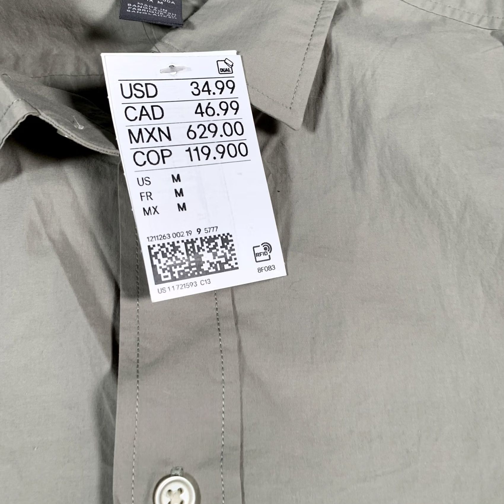 H&M H&M Shirt Mens Medium Gray Regular Fit Long Sleeve Button Down Cotton Pocket Size US M / EU 48-50 / 2 - 5 Thumbnail