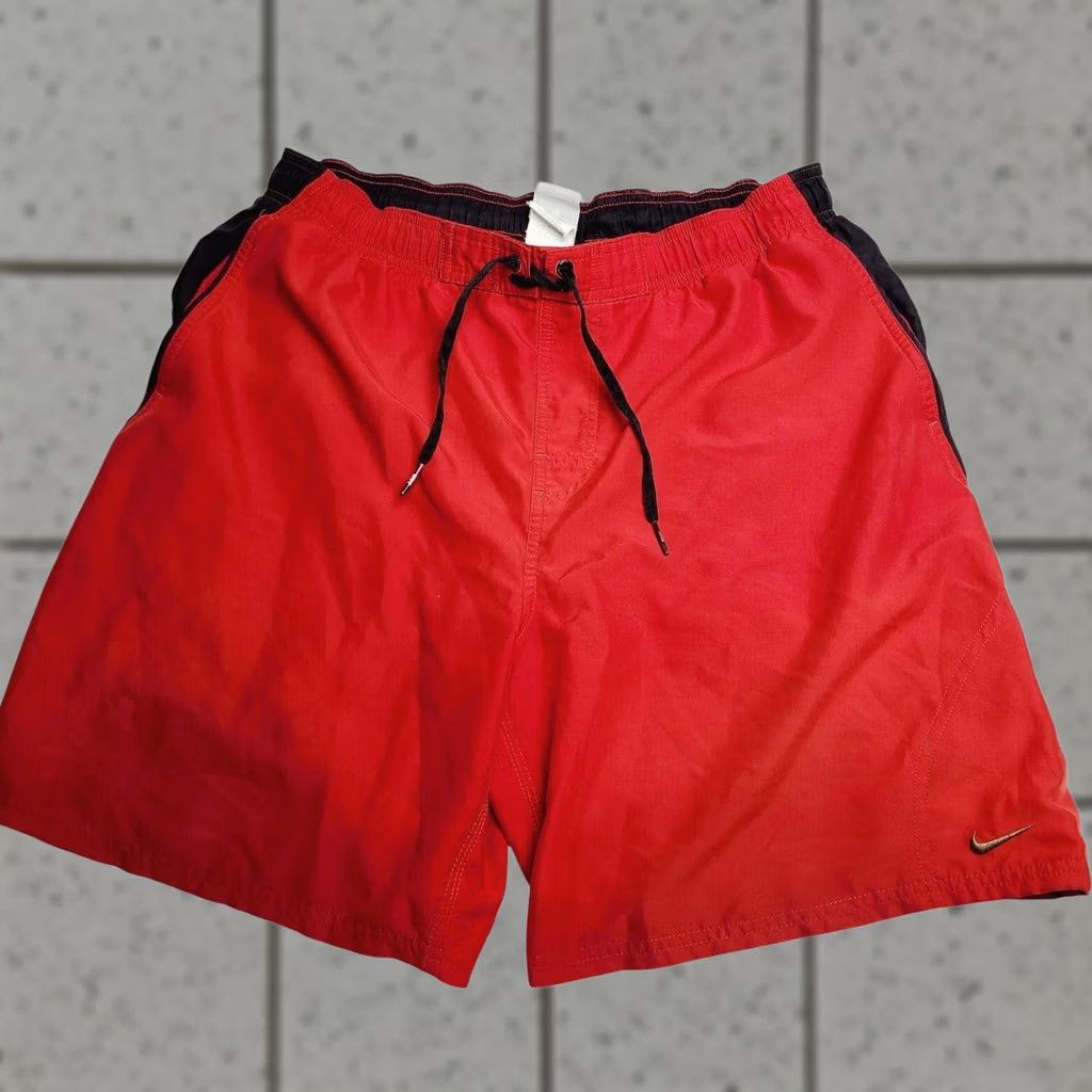 Nike Nike Men's Board Swim Trunks Large Red Black Lined Shorts Pockets Size US 33 - 1 Thumbnail