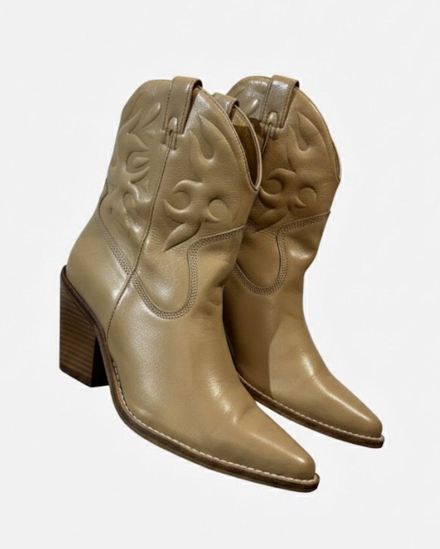Other BRONX Leather Cowboy Ankle Boots Nude Pointed Toe Block Size US 7.5 / IT 37.5 - 1 Thumbnail