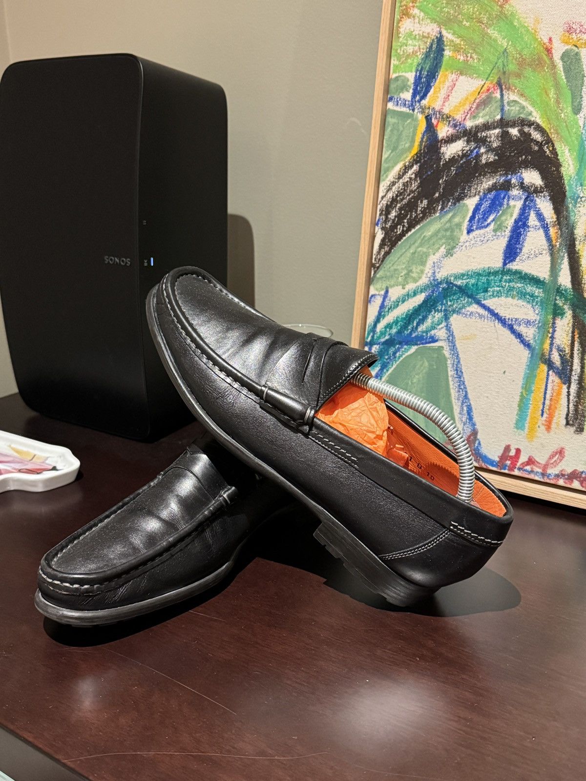 Santoni Santoni Black Leather Penny Loafers Size US 10 / EU 43 - 1 Thumbnail