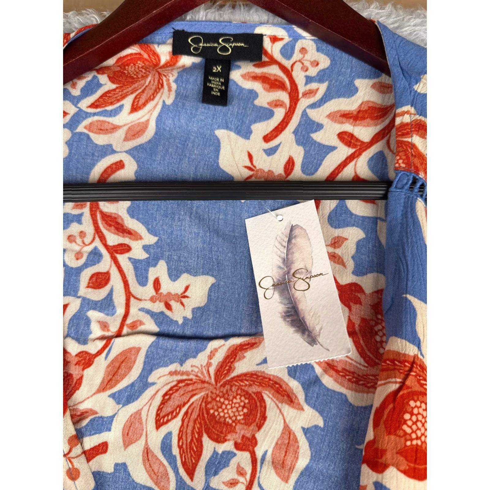 Jessica Simpson VINTAGE Jessica Simpson Women's Kimono Dress Floral Summer Lightweight Open Tie Blue 2XL Womens Size XXL / US 16-18 / IT 52-54 - 6 Thumbnail