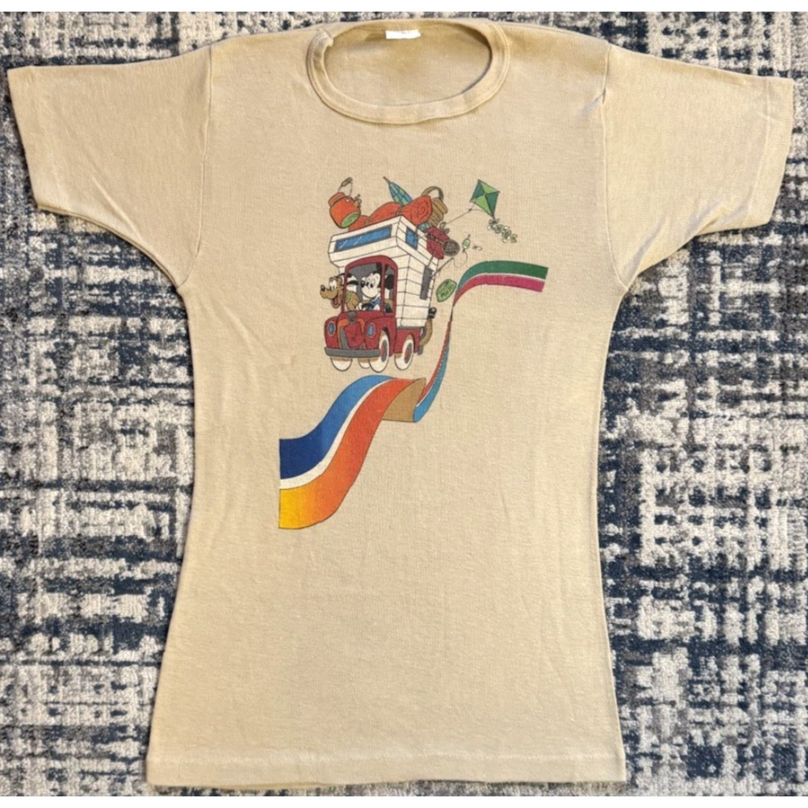 Disney VINTAGE Disney Mickey & Pluto Camping T Shirt 70s Outdoor Beige Size M Men Short Sleeve Cartoon 70s Logo Graphic Print Cotton polyester Size US M / EU 48-50 / 2 - 2 Thumbnail