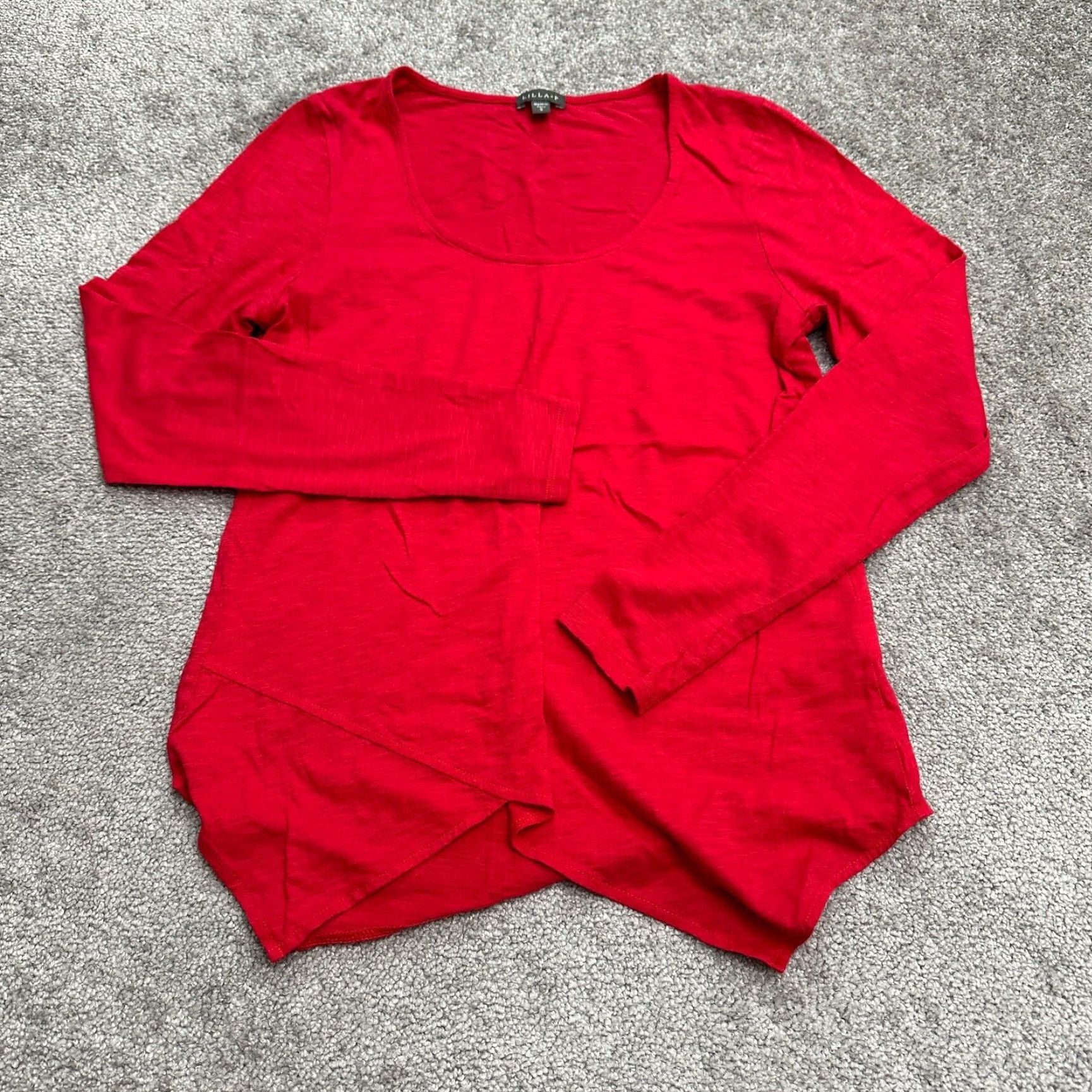 Vintage Lilla P Tunic Blouse Womens Small Red Scoop Neck Long Sleeve Cotton Casual Top Size S / US 4 / IT 40 - 2 Thumbnail