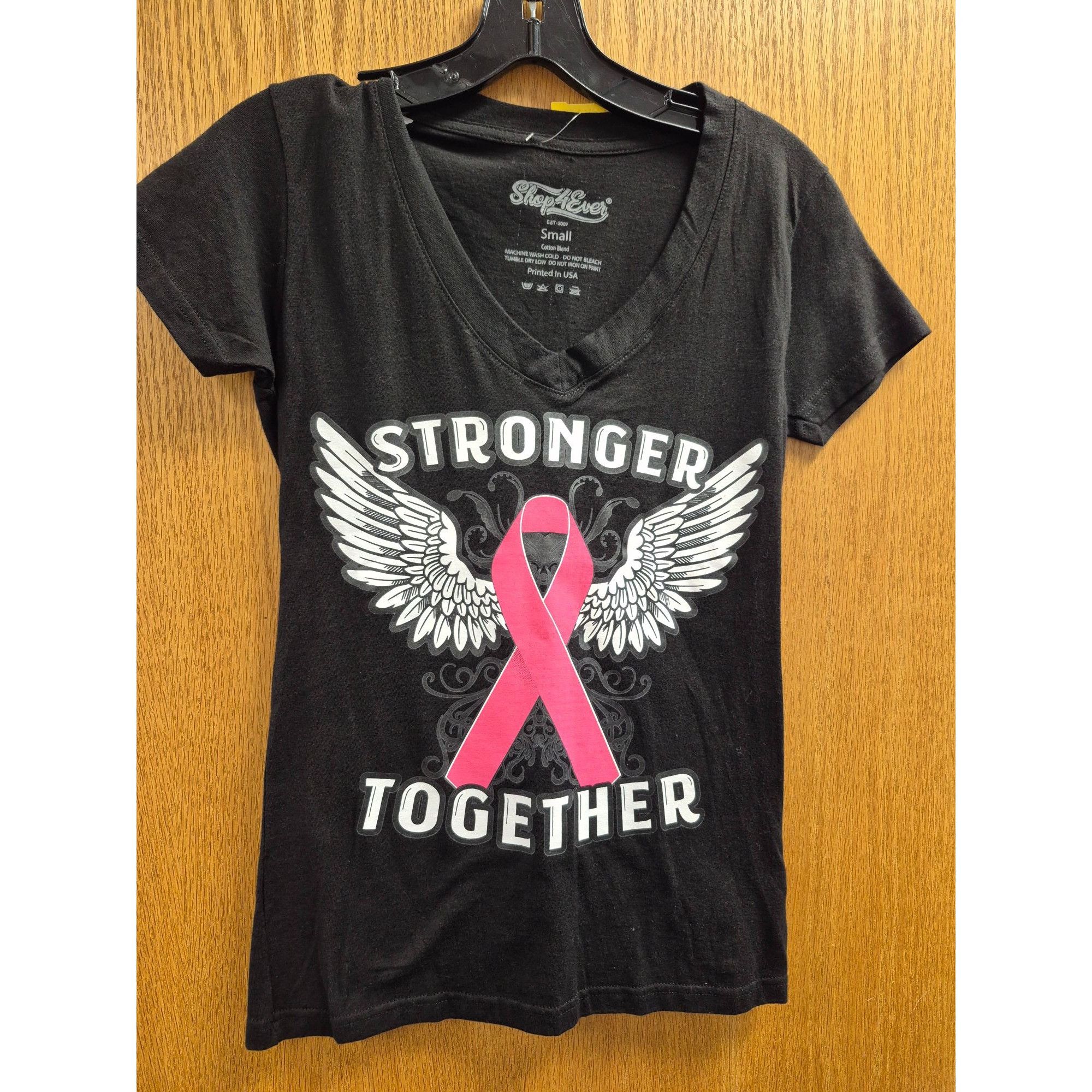 Other Stronger Together Breast Cancer Awareness Black V-Neck T-Shi Size S / US 4 / IT 40 - 1 Thumbnail
