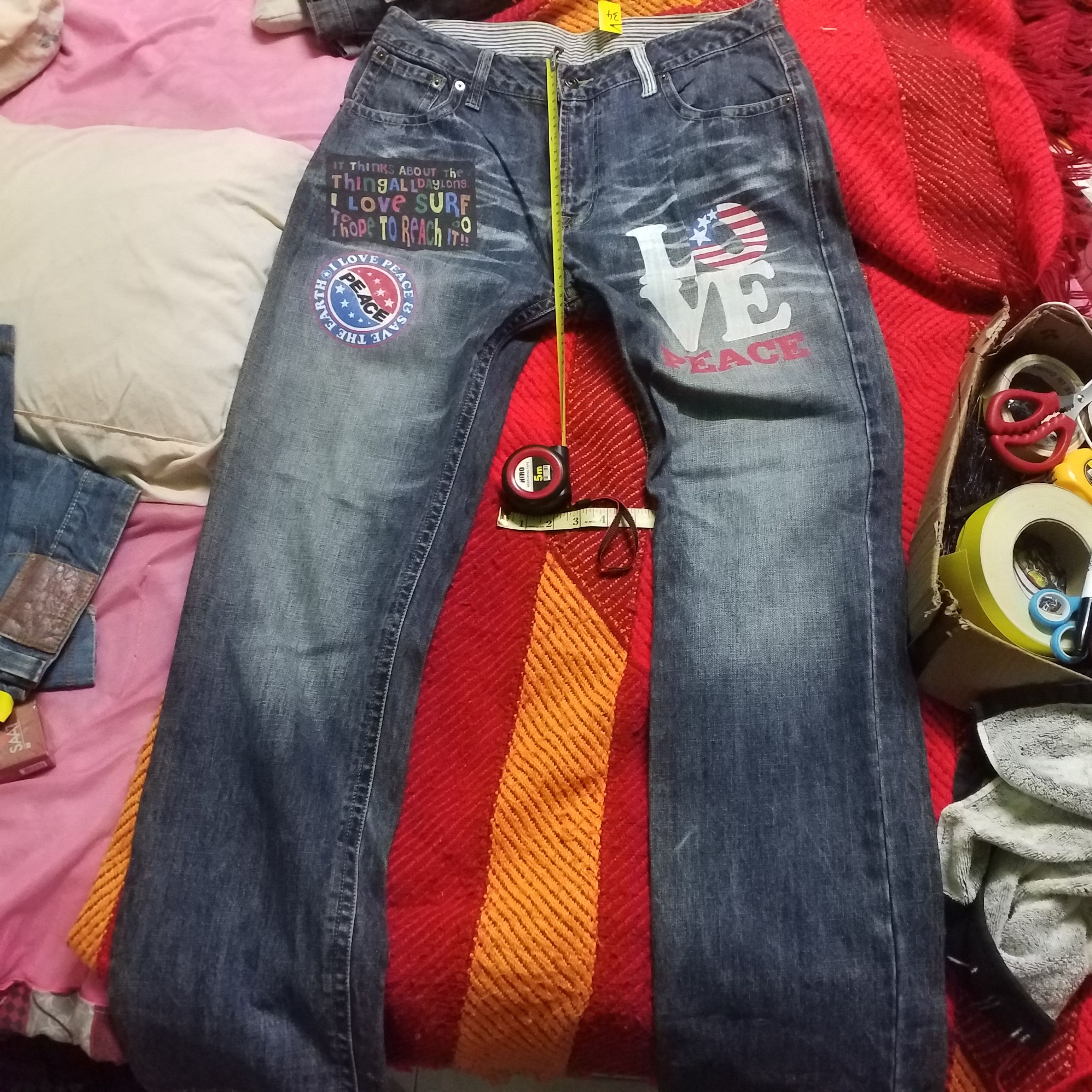 Japanese Brand OVER PRINT JEANS LIKE NEW Size US 34 / EU 50 - 1 Thumbnail