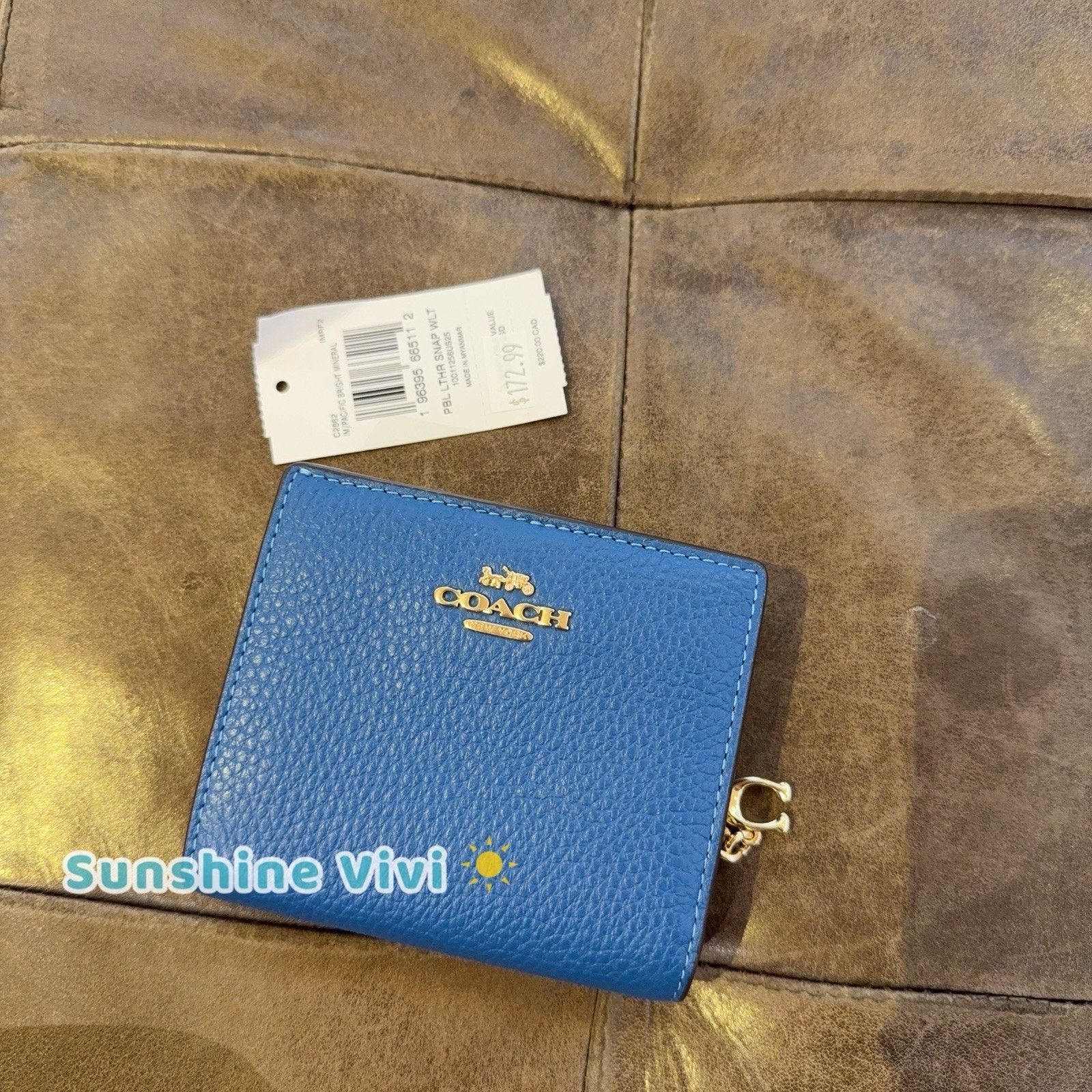 NWT Coach Snap Wallet C2862 Pacific Bright Blue Leather