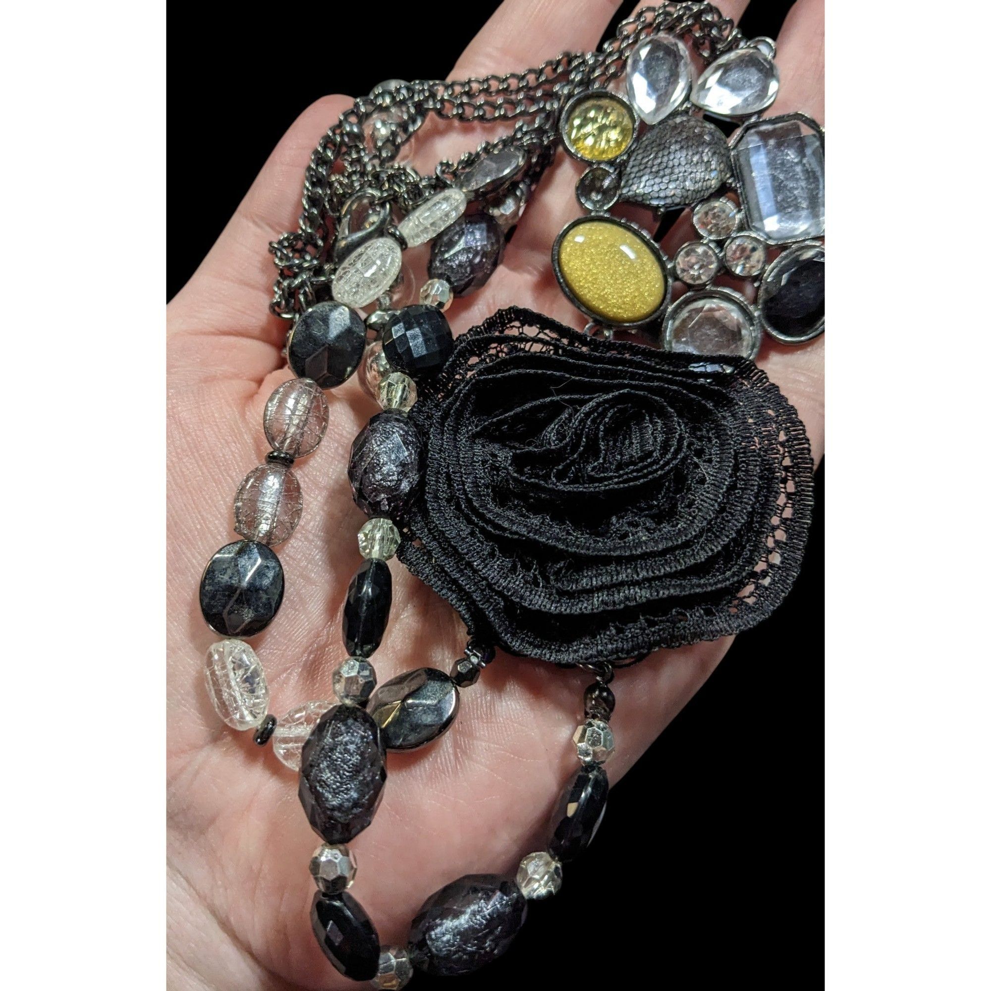 Other NY Floral Glam Beaded Statement Necklace With Lace Flower Size ONE SIZE - 4 Thumbnail