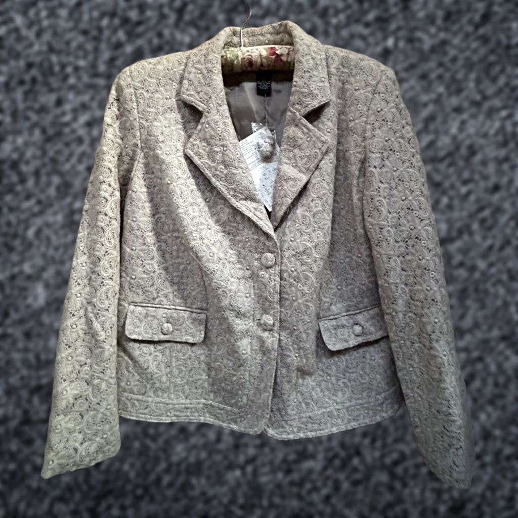 Vintage New Dialogue Beige Embroidered Lace Two-Button Blazer Jacket Womens Large Size L Size L / US 10 / IT 46 - 1 Thumbnail