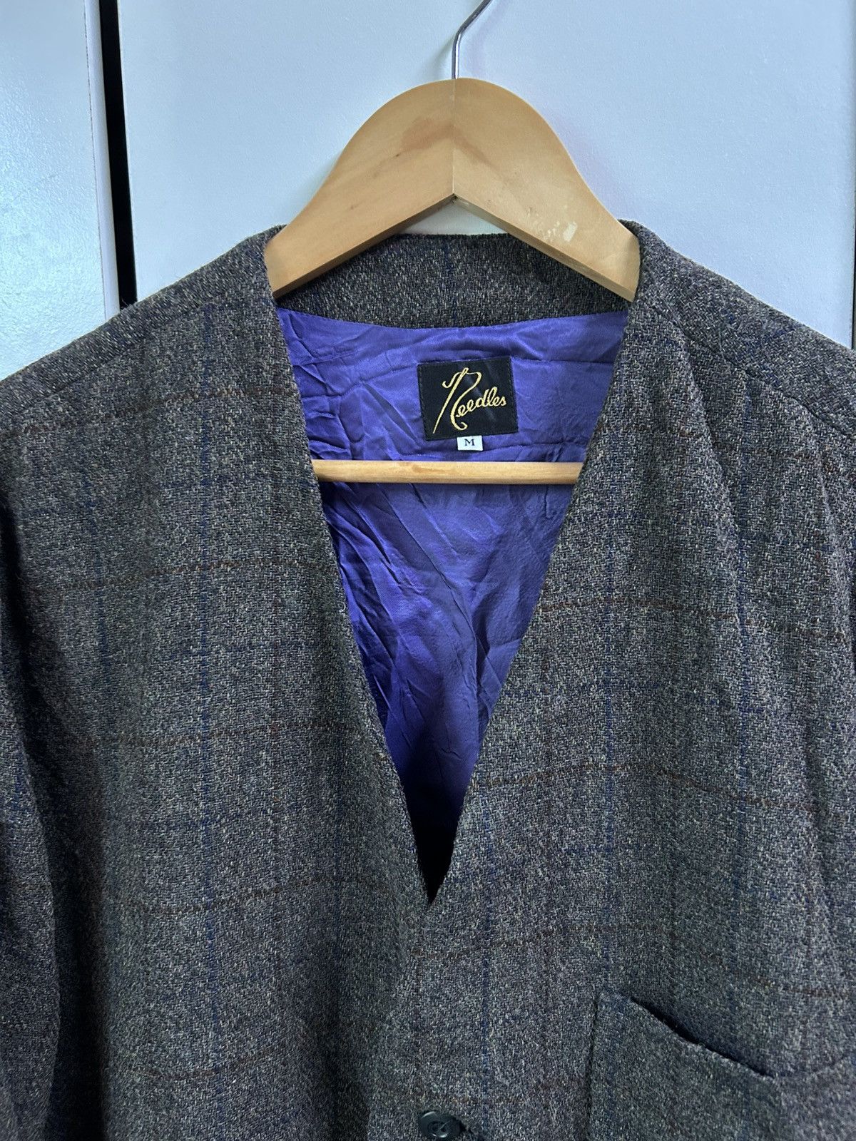 Needles Collarless/V Neck Herringbone Three Button Chore Blazer Size 40R - 15 Thumbnail