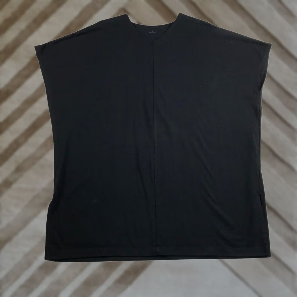 Muji MUJI Black V-Neck Tunic Top Short Sleeve Cotton Blend Size M Womens Oversized Relaxed Jersey Casual Size M / US 6-8 / IT 42-44 - 1 Thumbnail