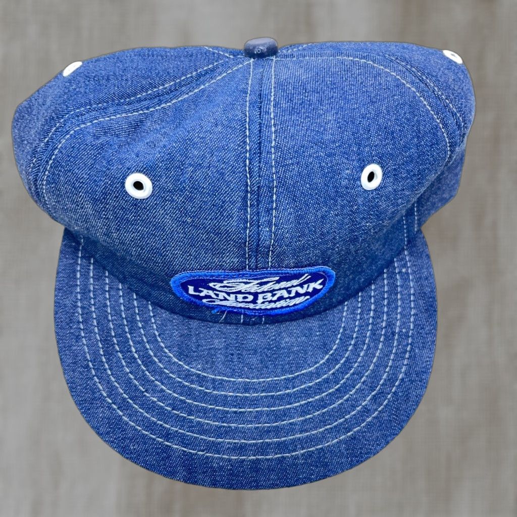 Vintage VINTAGE Denim Trucker Hat Cap USA 80s Federal Land Bank Patch Snapback Blue Cotton Denim Hat Mens One Size Adjustable Size ONE SIZE - 1 Thumbnail