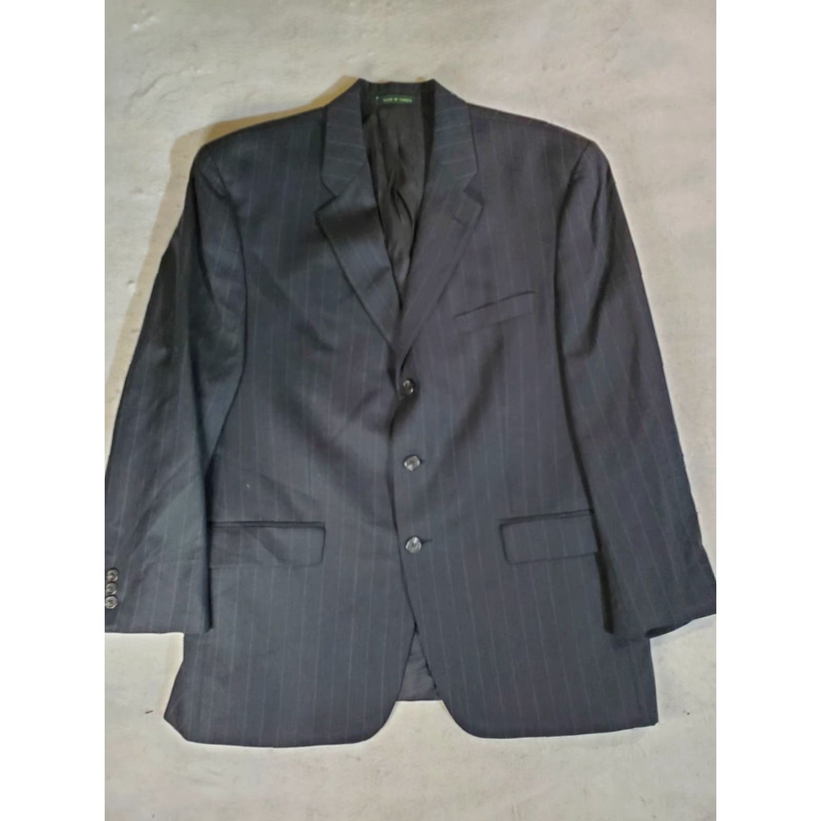 Vintage RALPH LAUREN Signature 100% Wool Suit Jacket Sport Coat Gray Striped 44R Blazer Notch Lapel Two-Button Single-Breasted Mens 44R Dress Coat Size 44R - 2 Thumbnail