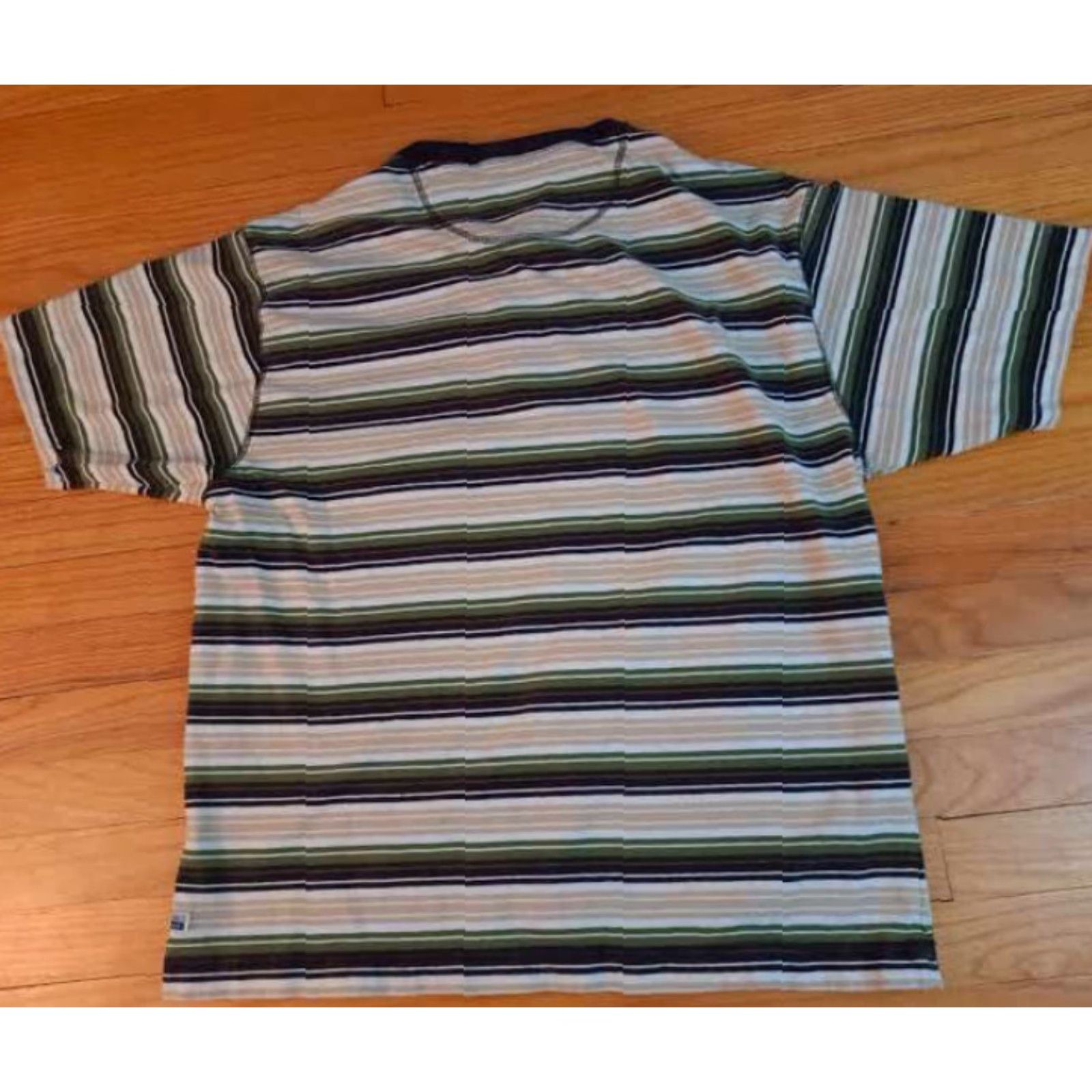 Levi's VINTAGE Levi's Button-Up Shirt XL Striped USA Cotton Canvas Short Sleeve Green- Black- tan Unisex Adults 27in long 23in pit to pit X-Large Size US XL / EU 56 / 4 - 4 Thumbnail