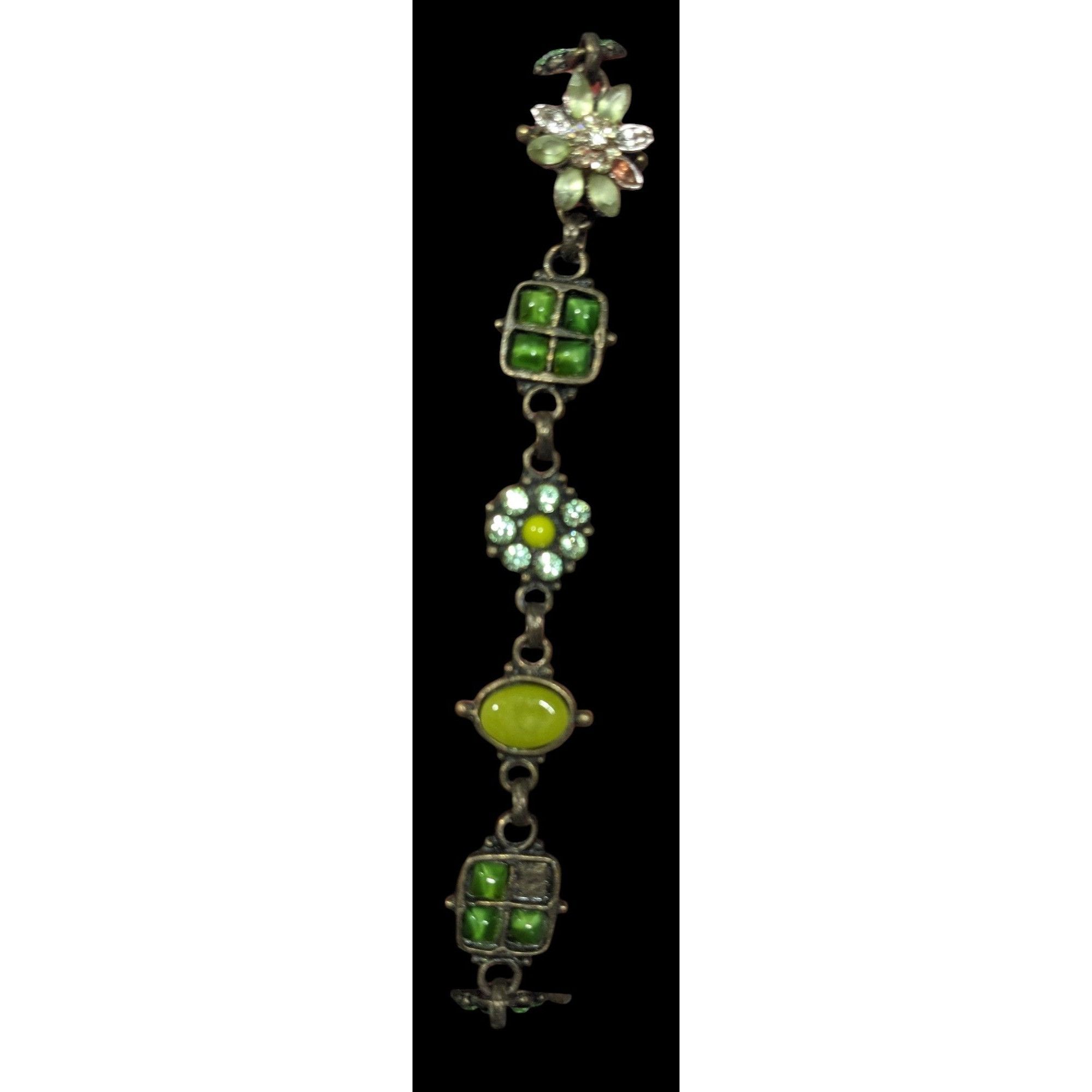 Other Vintage Franck Herval Green Cottagecore Floral Bracelet Made Size ONE SIZE - 1 Thumbnail
