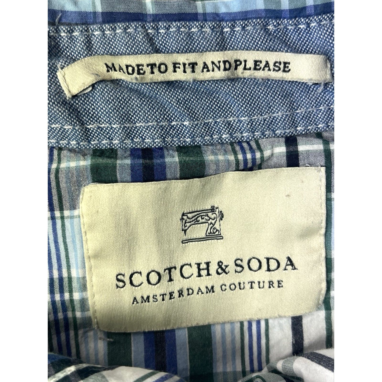 Scotch & Soda Scotch & Soda Shirt 3/4 Sleeve Button-Up Check Blue White 2XL Men Collared Pearl Snap Sleeve Size US XXL / EU 58 / 5 - 6 Thumbnail
