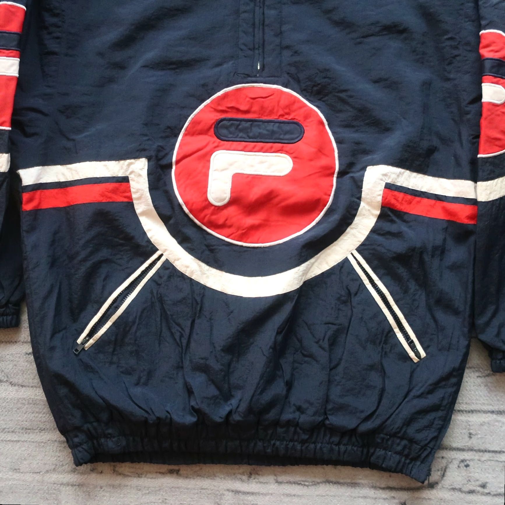 Fila Vintage Fila Big Logo Pullover Jacket Navy XL Men Size US XL / EU 56 / 4 - 2 Thumbnail