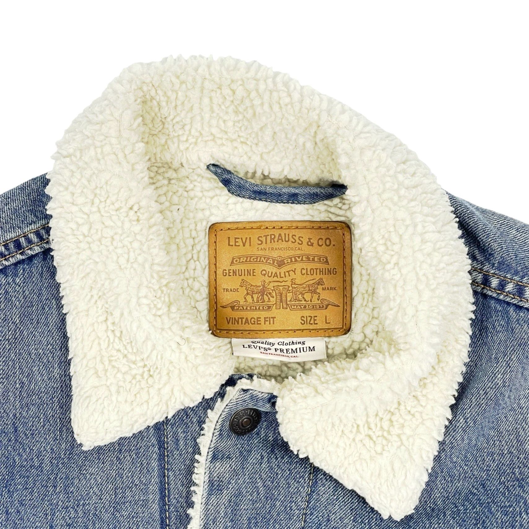 Levi's Levi's Premium Trucker Jacket Light Blue Denim Sherpa Lined Men's Large Size US 33 - 6 Thumbnail