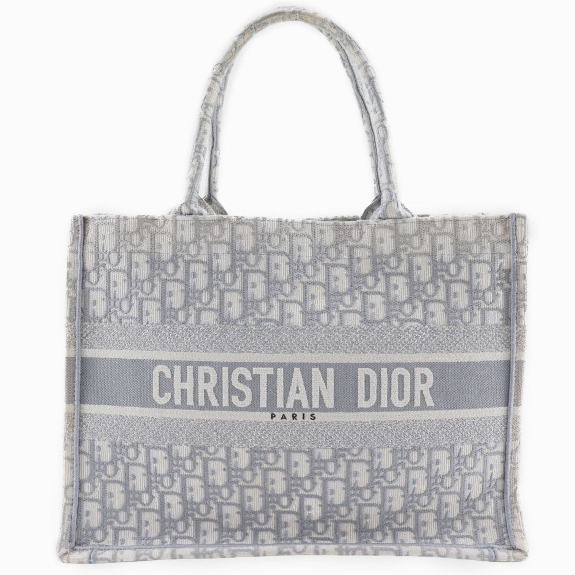 Dior Christian Dior Book Tote Medium Bag, Oblique Embroidery, Cotton, Made in Italy, Light Gray, A4 Size, Open, Women's Size ONE SIZE - 1 Thumbnail
