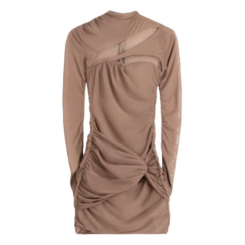Bershka Gathered Tulle Long Sleeve Mini Dress with Cut-Out