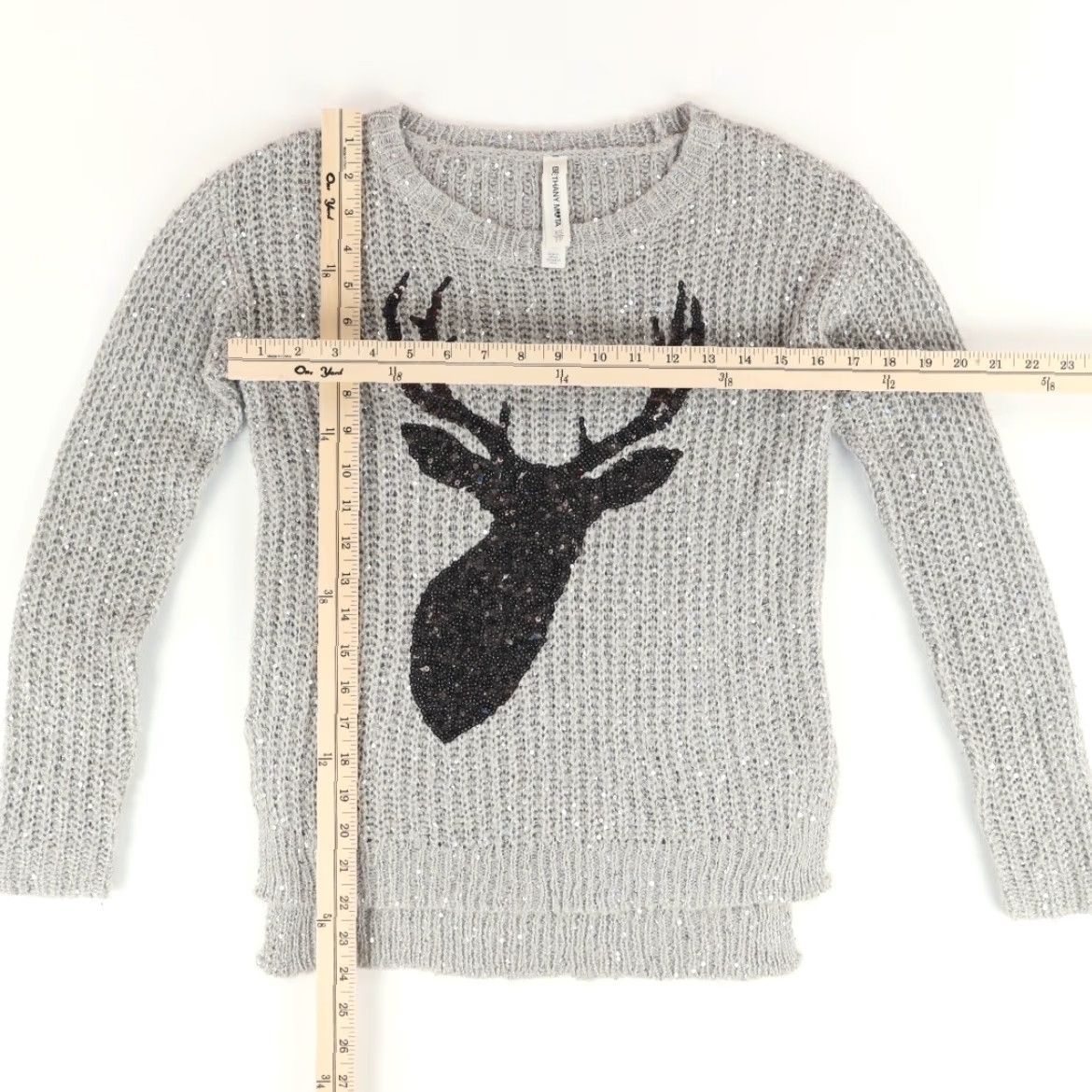 Vintage Bethany Mota Sequin Deer Knit Solid Long Sleeve Gray Sweater Women's XS Womens Size XS / US 0-2 / IT 36-38 - 3 Thumbnail