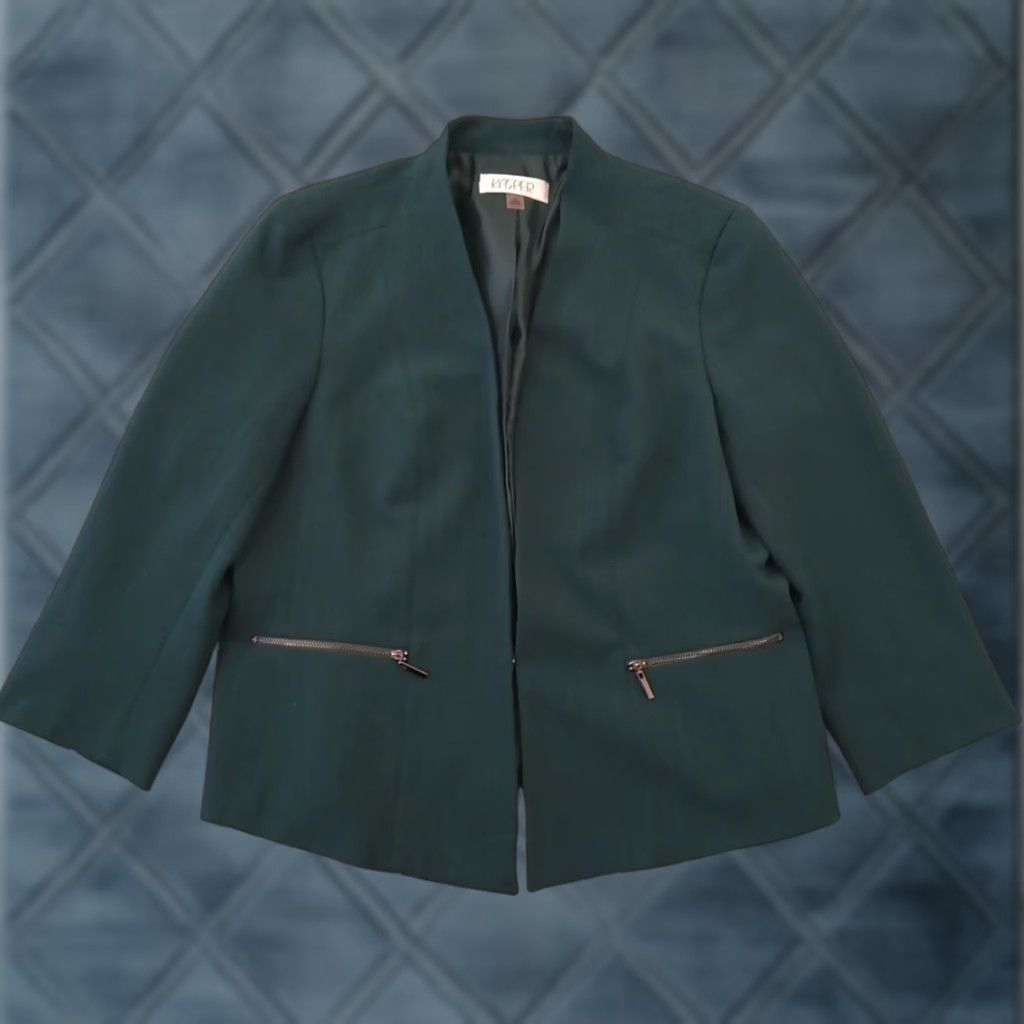 Kasper Kasper Blazer Womens Size 12 Green Long Sleeve Lined Pockets Shawl Lapel Cardigan/Jacket Blazer Shirt? Size XL / US 12-14 / IT 48-50 - 1 Thumbnail