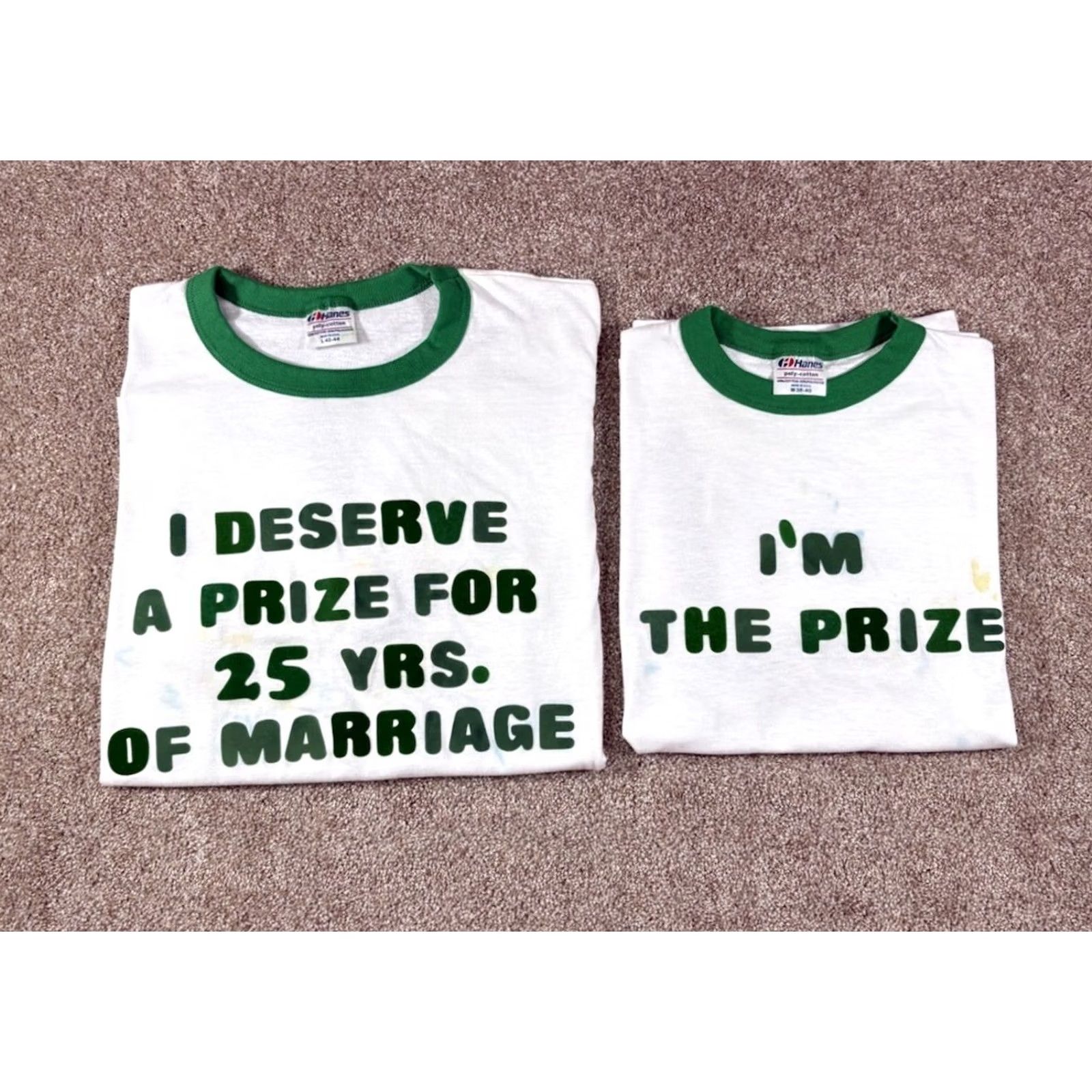 Hanes VINTAGE Hanes White T-Shirt Lot • Size M-L • Unisex Adults • Short Sleeve • Funny Married “I’m The Prize” Theme Size US M / EU 48-50 / 2 - 2 Thumbnail