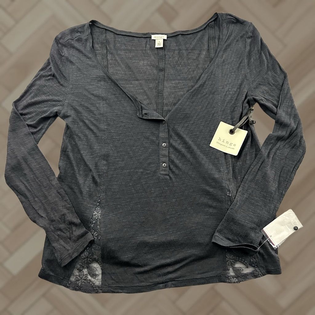 Vintage Hinge Long Sleeve Button Front Embroidered Top Women's Small Gray Shirt Blouse Womens XS-? Size S / US 4 / IT 40 - 1 Thumbnail