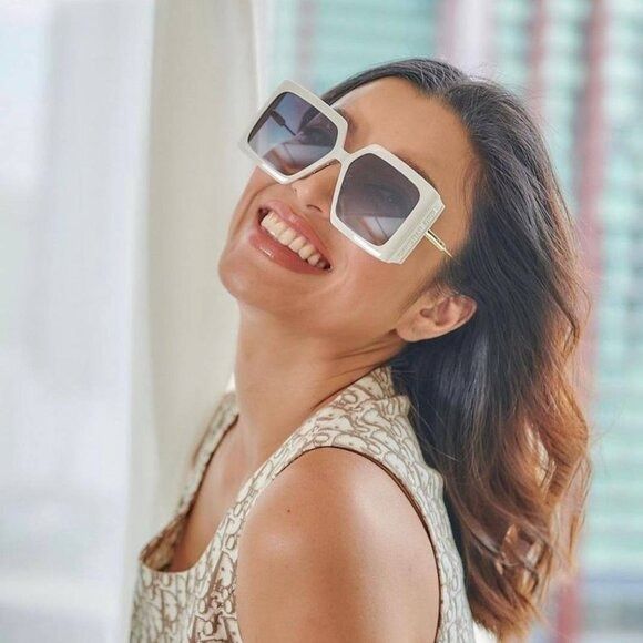 image of New Dior Diorsolar S2U 95A1 Ivory/grey Sunglasses in White, Women's