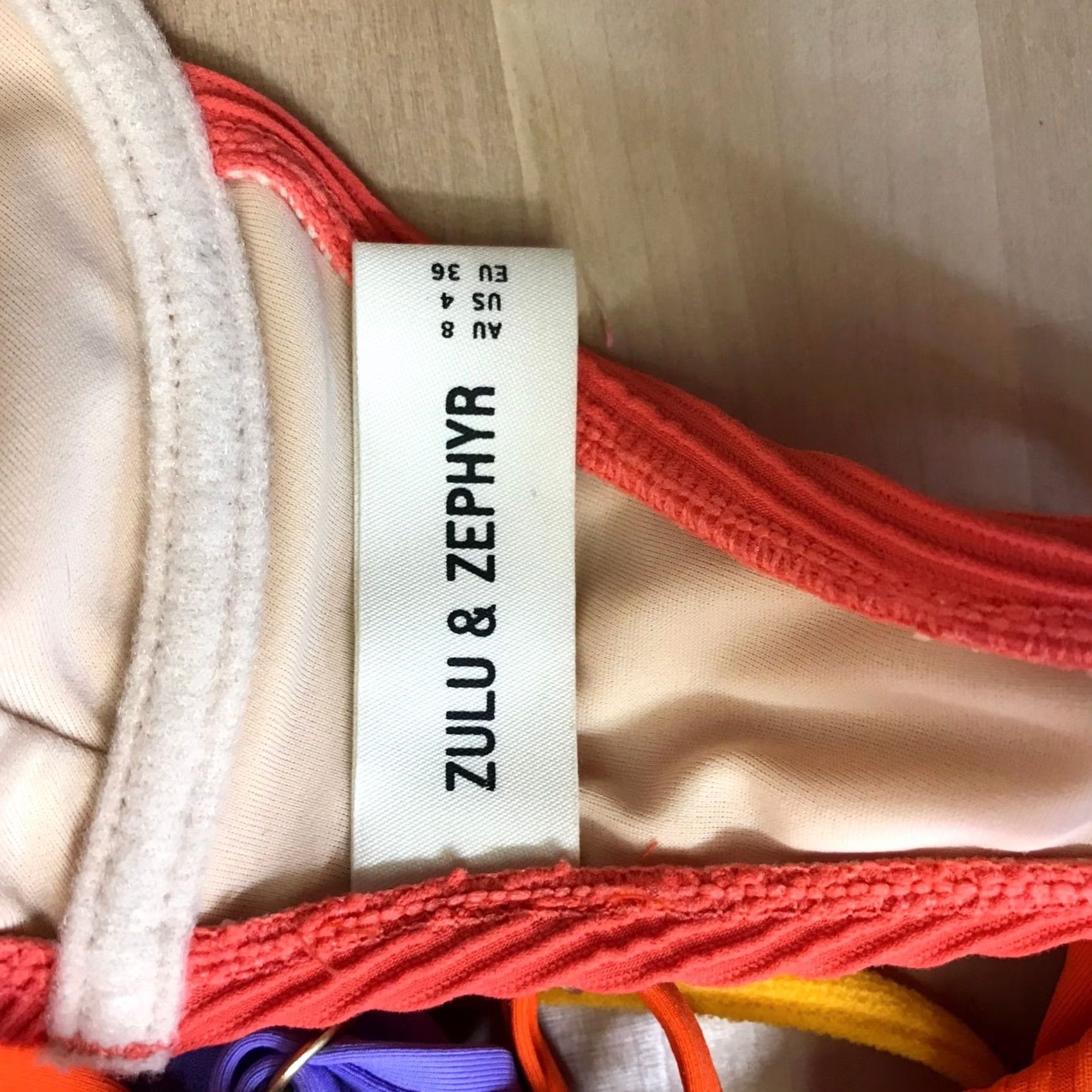 Vintage Zulu & Zephyr Orange Red Ribbed Underwire Bikini Top US 4 AU 8 EU 36 Size XS / US 0-2 / IT 36-38 - 7 Thumbnail