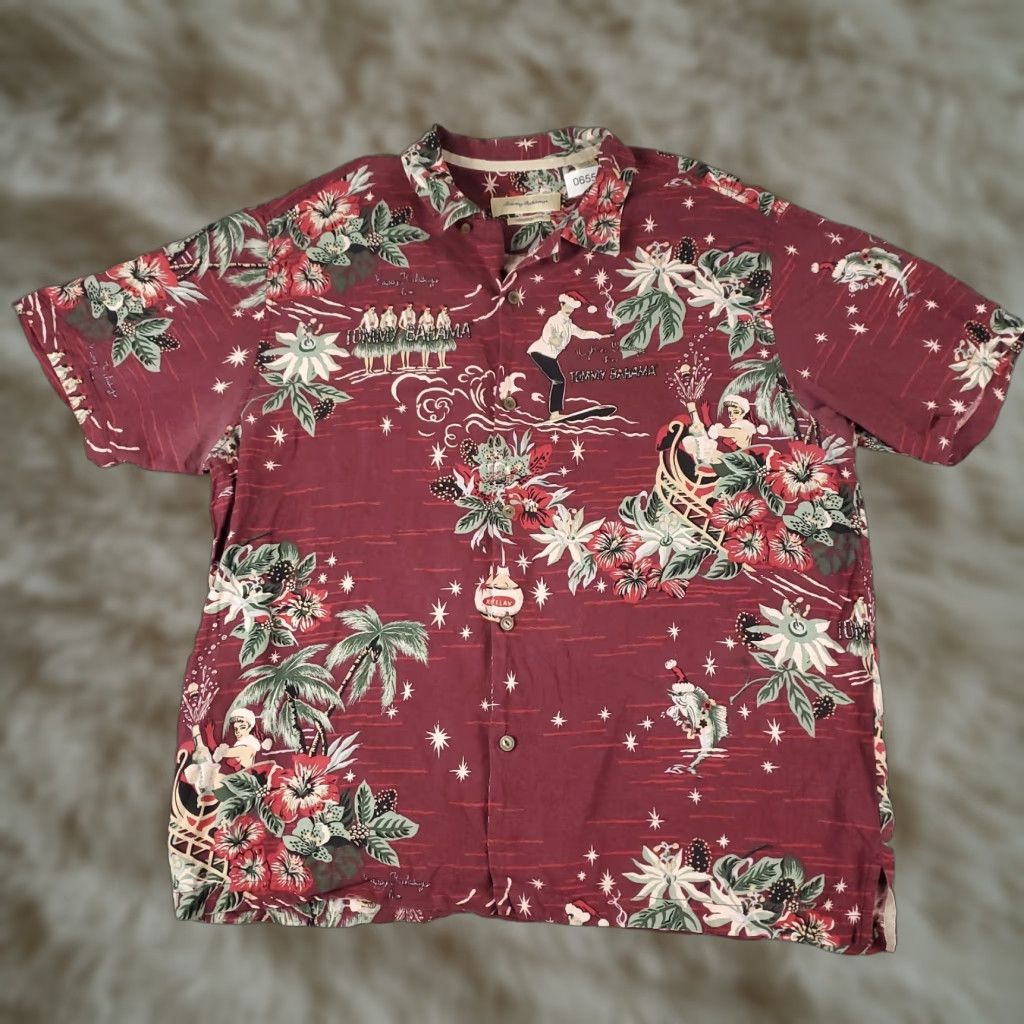 Tommy Bahama Tommy Bahama Shirt Mens XL Red Christmas Print Hawaiian Button Up Short Sleeve Classic Aloha Beach Size US XL / EU 56 / 4 - 1 Thumbnail