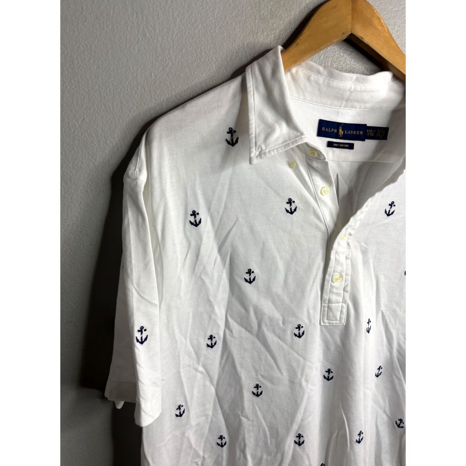 Ralph Lauren Ralph Lauren Polo Shirt Mens 2XL White Knit Oxford Embroidered Anchor Nautical Size US XXL / EU 58 / 5 - 2 Thumbnail