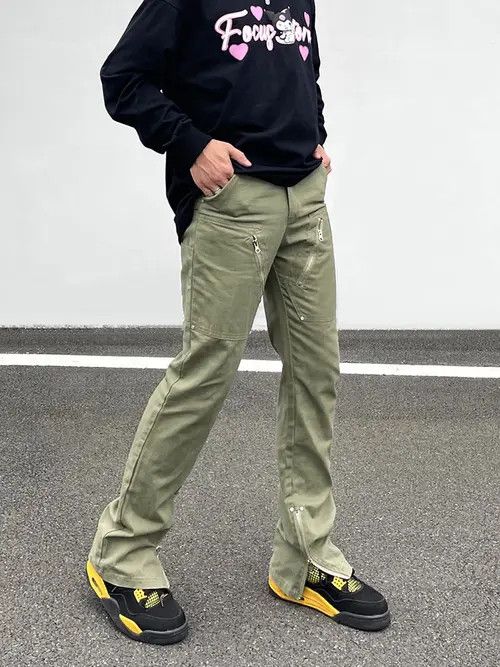 Jean Mitsuoka x Rika Ankle Zip Khaki Stacked Panel Denim Jeans Size US 34 / EU 50 - 7 Thumbnail