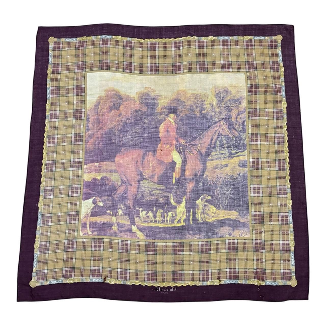 Christian Dior Monsieur Christian Dior Vintage Silk Scarf Babushka Fox Hunt Scene Size ONE SIZE - 2 Thumbnail