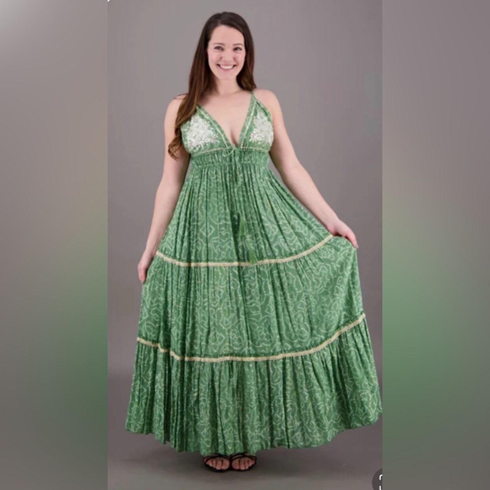 Other New Boutique Green Boho Maxi Dress Size Small / Medium Size 4XL / US 24-26 - 1 Thumbnail