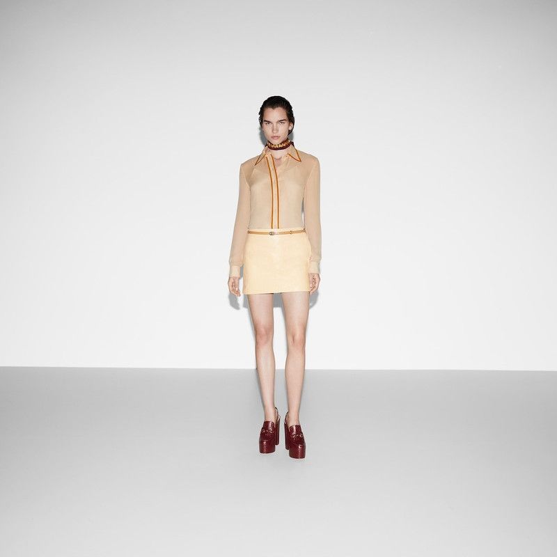 Gucci o1la5ras0526 Light Silk Georgette Shirt in Pink/Beige Size M / US 6-8 / IT 42-44 - 2 Thumbnail