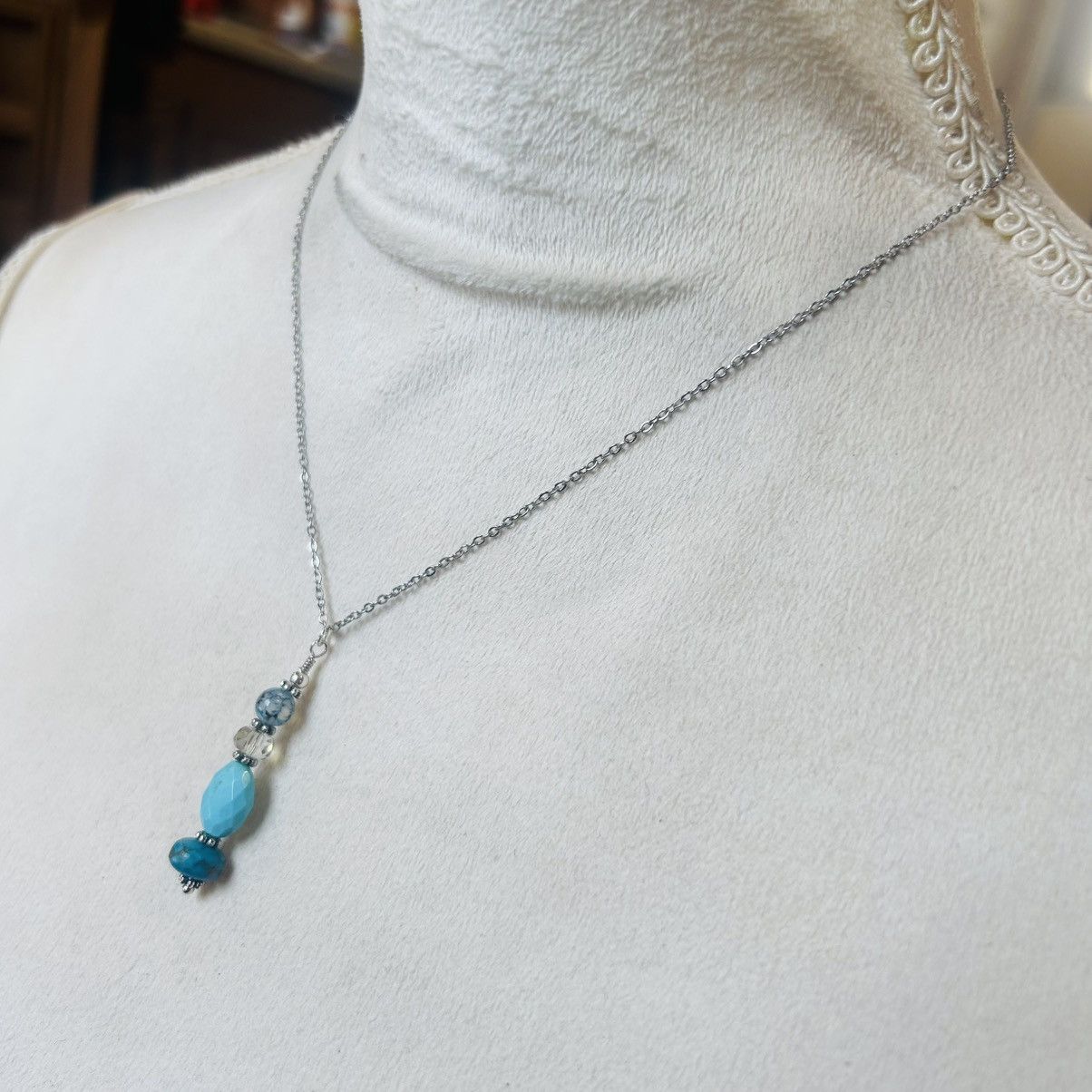 Handmade Handcrafted amazonite dragon vein agate crystal necklace set Size ONE SIZE - 5 Thumbnail