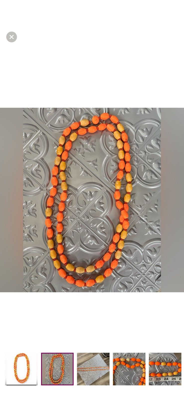 Other Vintage Orange & Yellow Carved Bead Statement Necklace 24” Size ONE SIZE - 5 Thumbnail