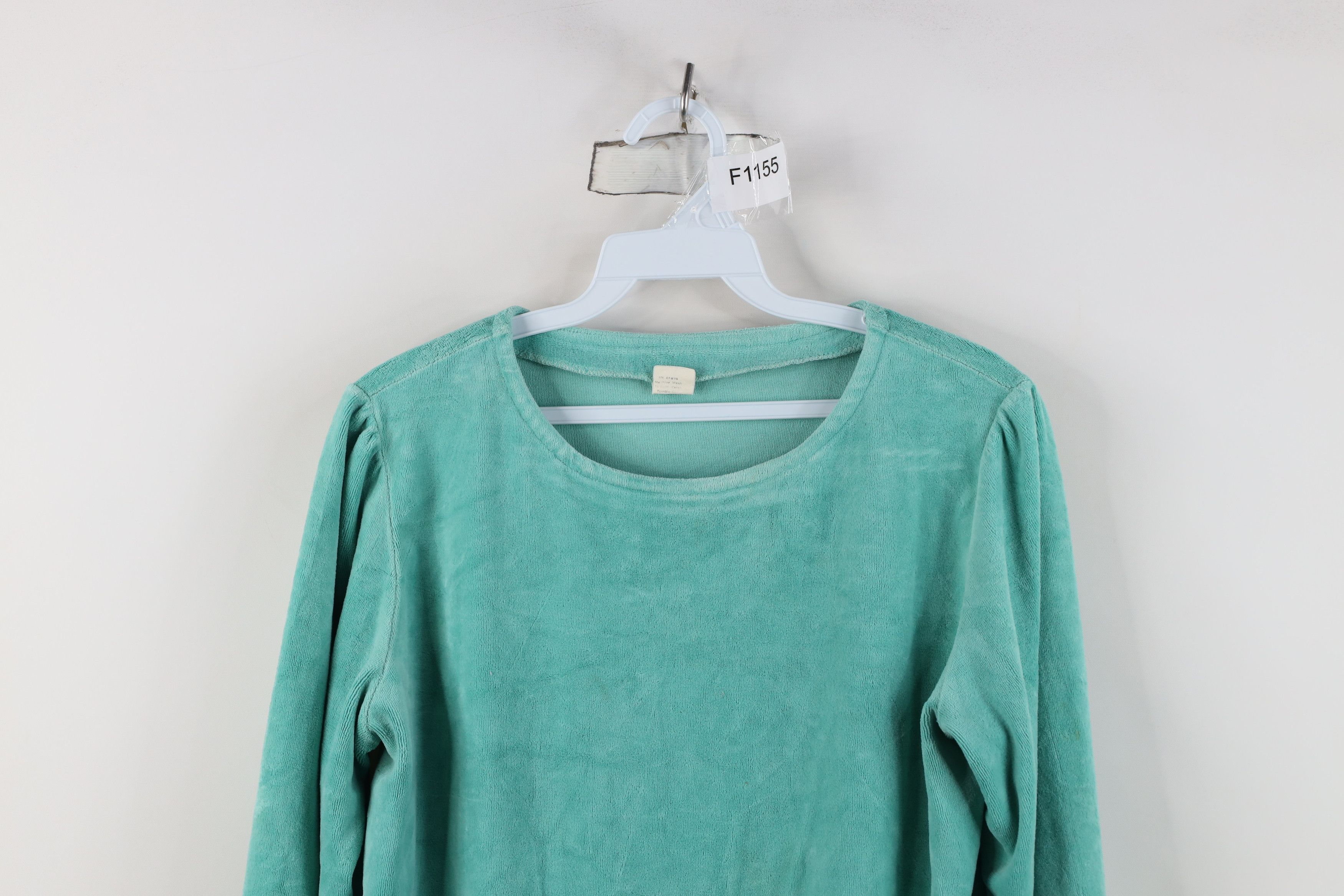 Vintage Vintage 70s Streetwear Blank Velour Sweater Teal USA Size L / US 10 / IT 46 - 2 Thumbnail