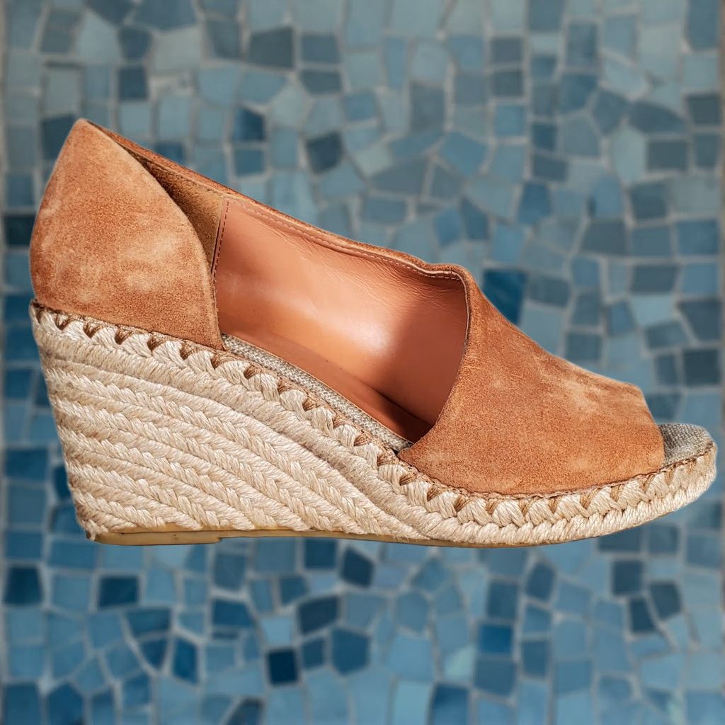 Vince Vince Sonora Peep Toe Espadrille Wedge Sandals Brown Suede Women's US 8.5 M Size US 9 / IT 39 - 1 Thumbnail