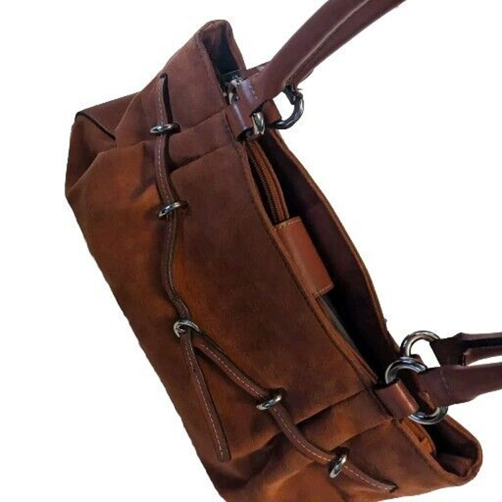 Other Mandani NY Satchel Bag Suede & Leather Chrome Accents Roomy Size ONE SIZE - 4 Thumbnail