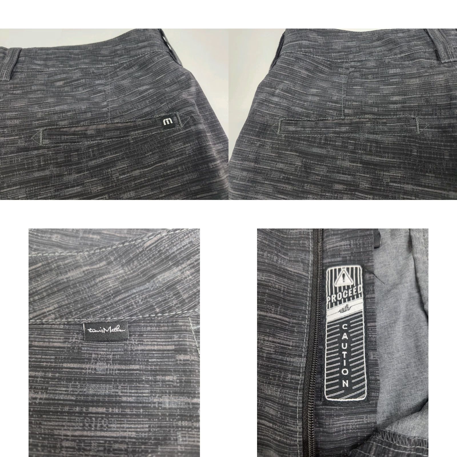 TravisMathew Travis Mathew Mens Golf Chino Shorts Black/Grey Striped Pockets Size 36 Regular Inseam 10 in Zipper Front Flat Fall Spring Summer Clothing Mens Size US 36 / EU 52 - 8 Thumbnail