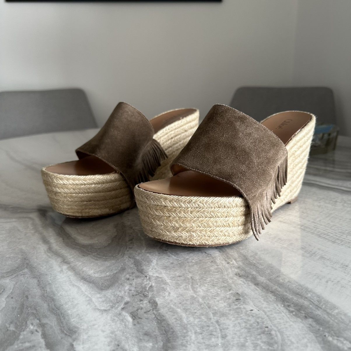 Chloe Chloe Estel Fringe-Trimmed Wedge Espadrille in Brown Suede Size US 9.5 / IT 39.5 - 2 Thumbnail