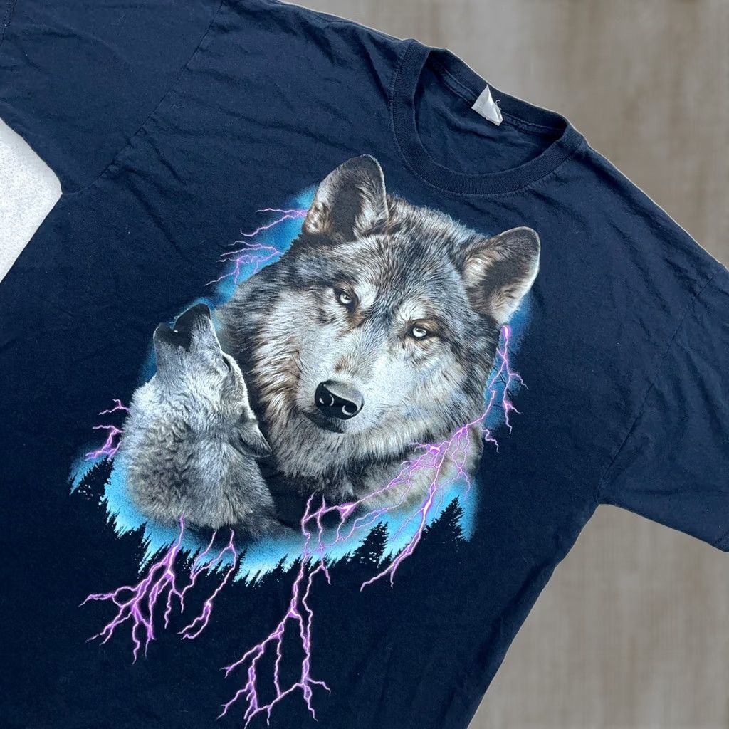 Gildan VINTAGE Gildan T-Shirt Men XL Black Nature Graphic Print Biker Motorcycle Wolf 80s Retro Skull Thunder Lightning Shirt XS? Size US XL / EU 56 / 4 - 1 Thumbnail