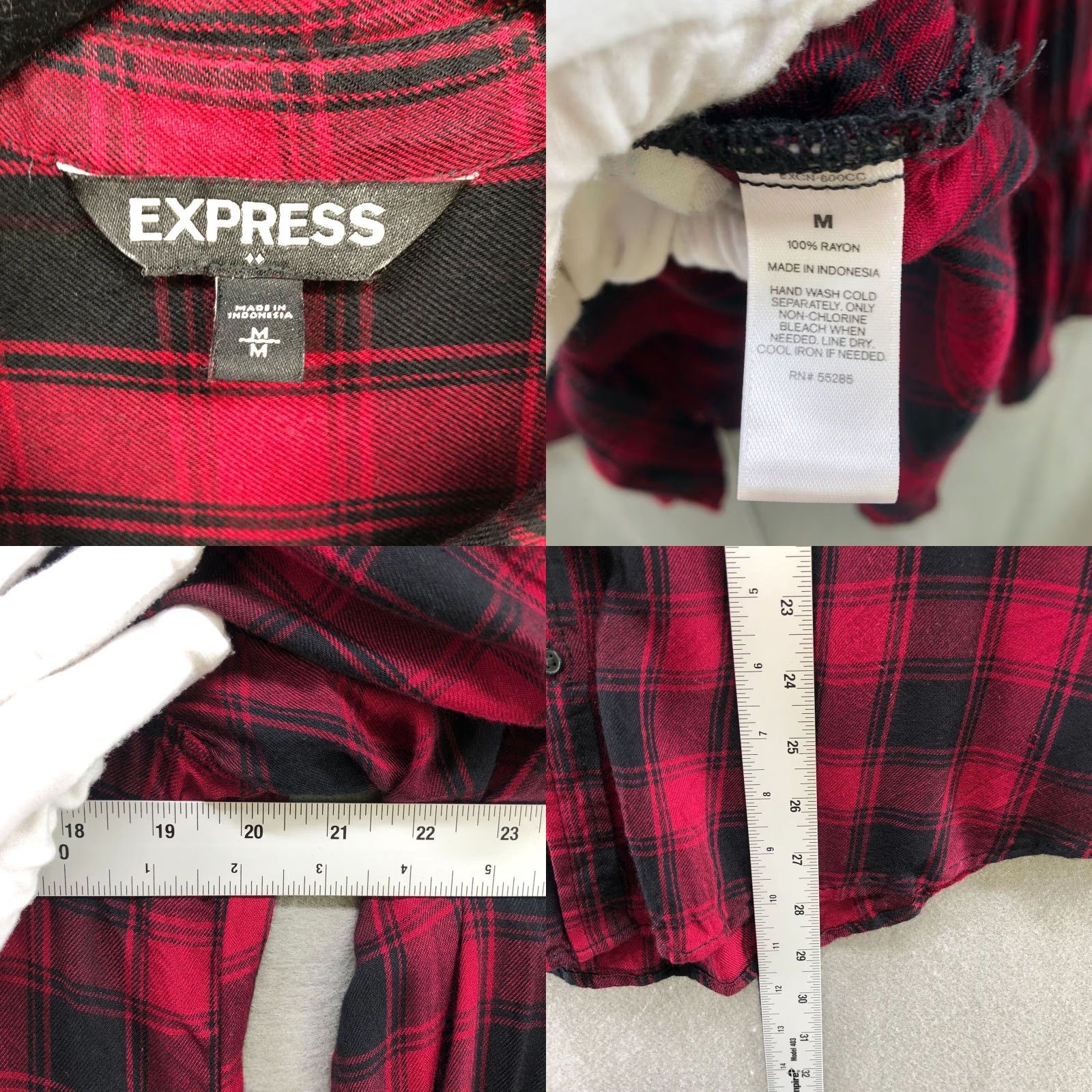 Express VINTAGE Express Buffalo Plaid Flannel Shirt Womens Medium Red Black Rayon Long Sleeve Button Up Bohemian Size M / US 6-8 / IT 42-44 - 8 Thumbnail
