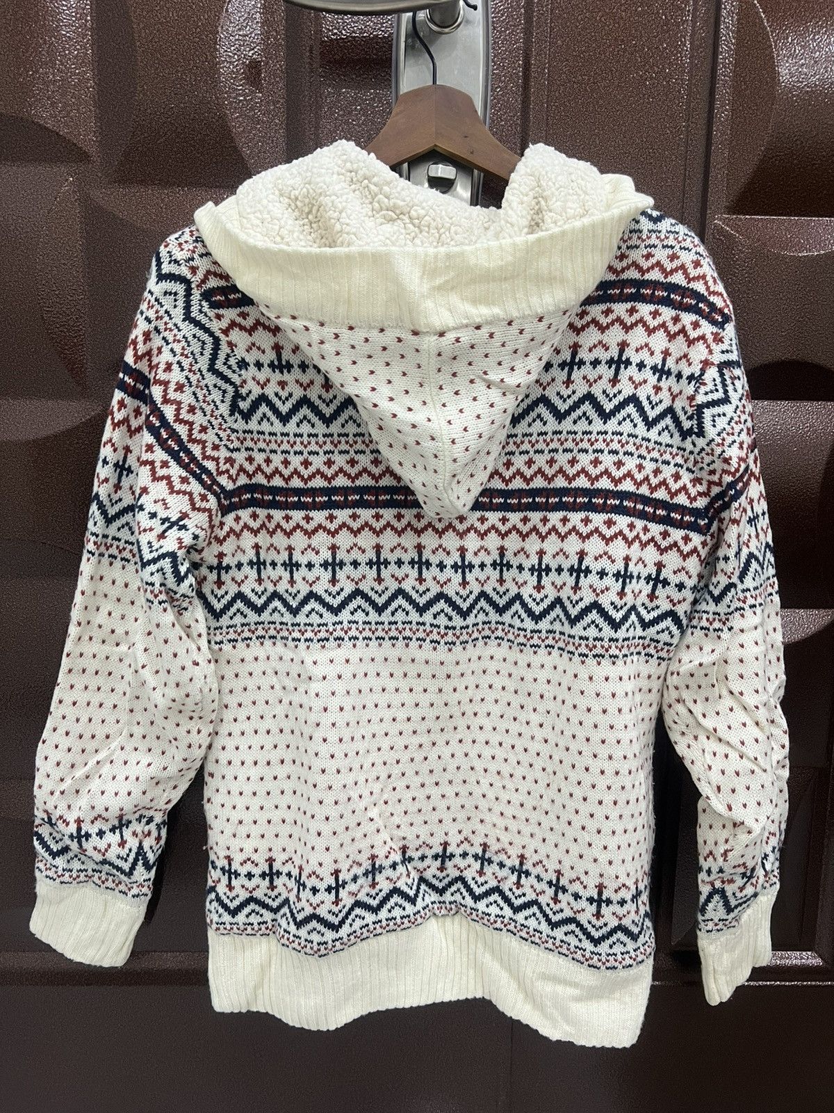 Japanese Brand COLZA Fair Isle Nordic Snowflake Button Up Sweater with Hood Size US M / EU 48-50 / 2 - 4 Thumbnail