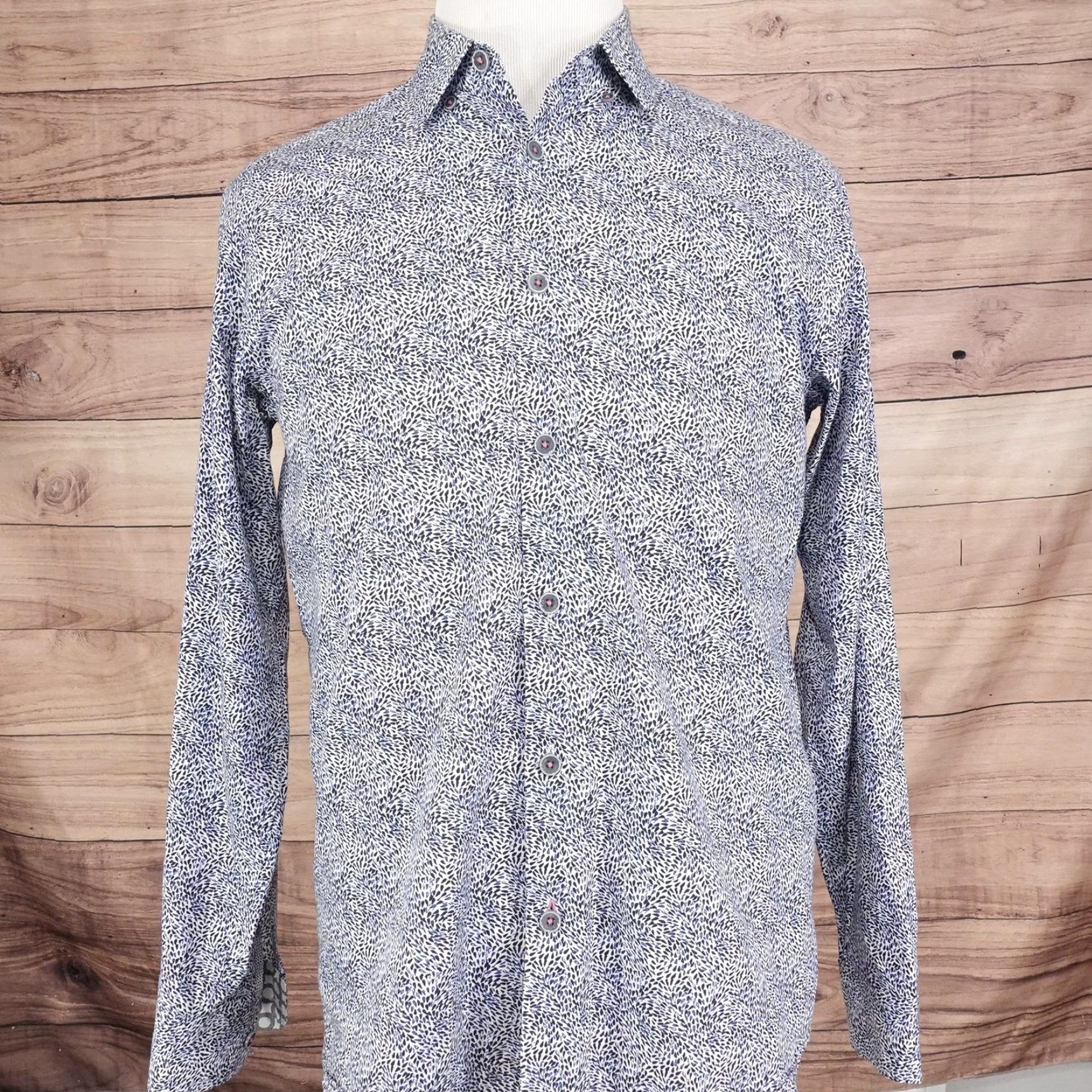 Ted Baker Ted Baker Shirt Mens 3 Medium Blue White Celnor Floral Print Long Sleeve Cotton Size US M / EU 48-50 / 2 - 3 Thumbnail