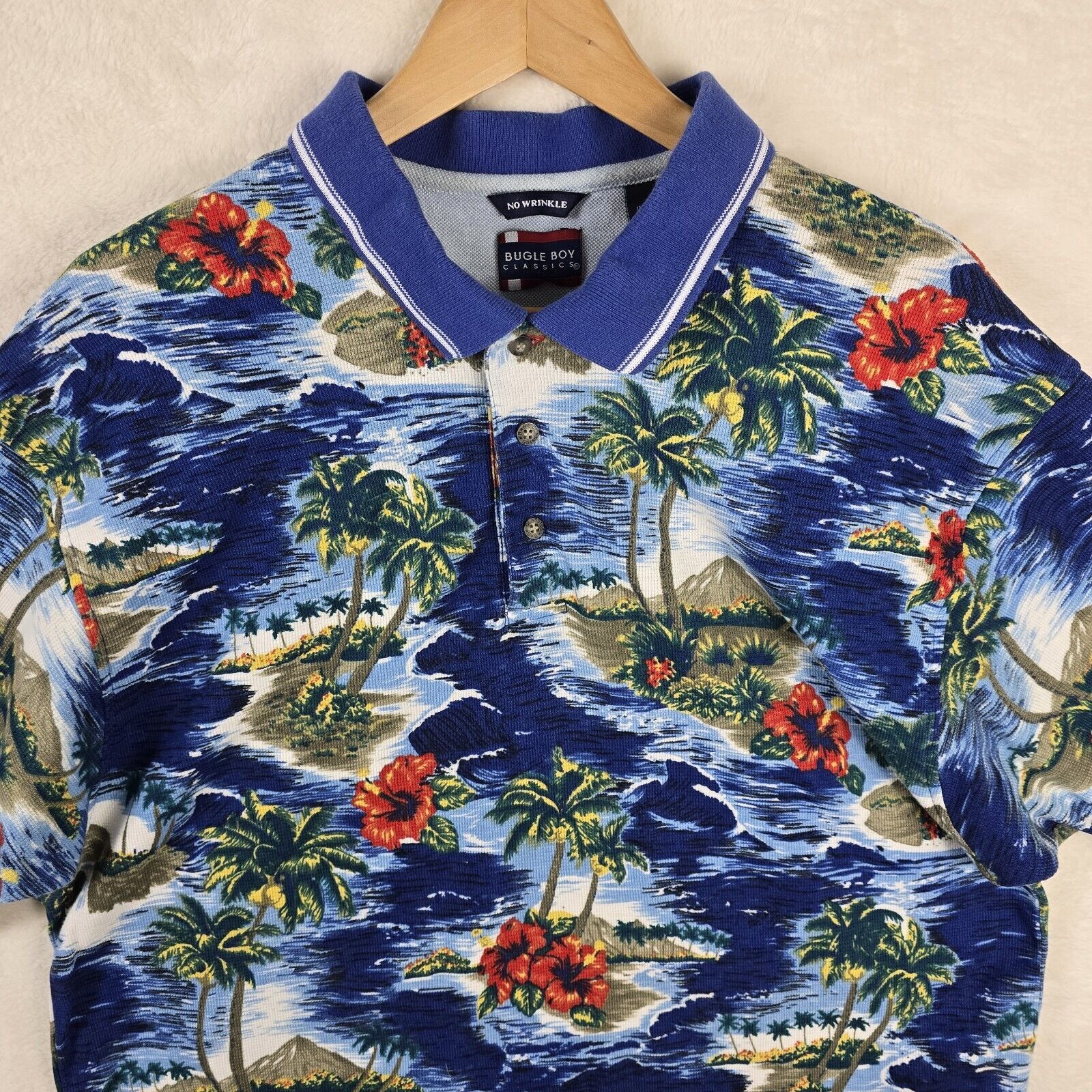 Bugle Boy Vintage Bugle Boy Polo Shirt Mens XL Blue Hawaiian Surf 90s Size US XL / EU 56 / 4 - 3 Thumbnail