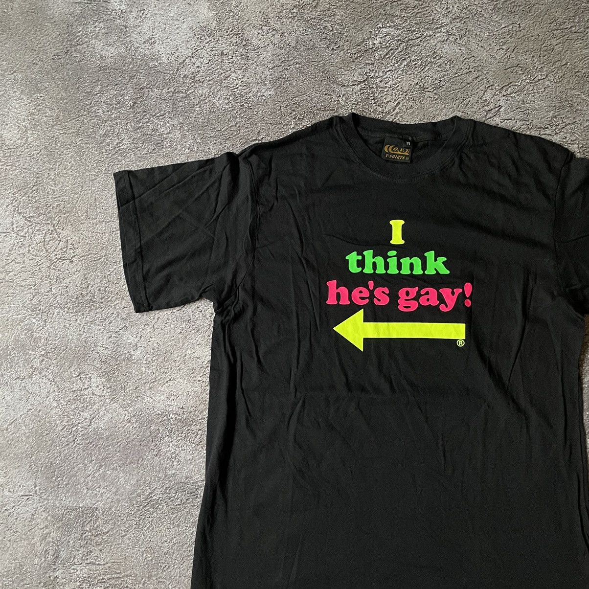 Vintage Vintage Y2K Graphic Tee Think Hes Gay Black Goth Grail M Size US M / EU 48-50 / 2 - 4 Thumbnail